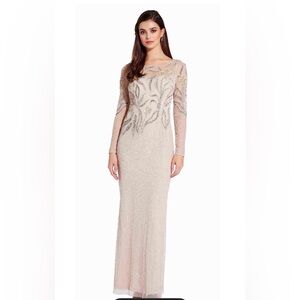 Adrianna Papell Elegant Silver Beaded Gown